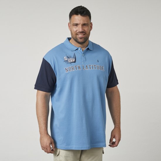 North Latitude 61131 Piké Polokošile s Kontrastními Rukávy a Výšivkou Modrá - Polokošile - Polokošile 2XL-8XL - Trička s límečkem 2XL-8XL