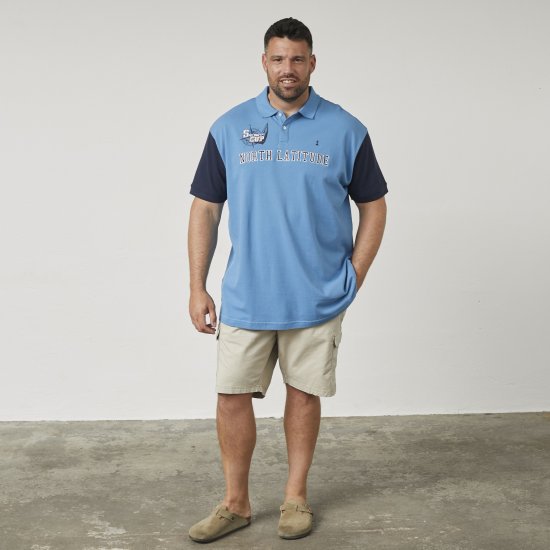 North Latitude 61131 Piké Polokošile s Kontrastními Rukávy a Výšivkou Modrá - Polokošile - Polokošile 2XL-8XL - Trička s límečkem 2XL-8XL