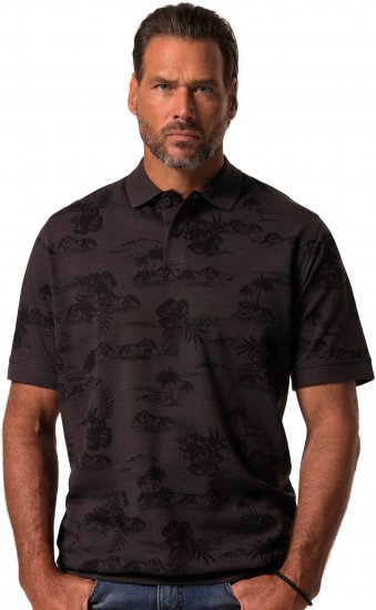 JP1880 Pique with All-over Print Polo Shirt TALL Black - TALL polokošile - TALL polo trička pro vysoké muže