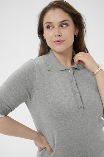 Kaffe Curve Lizzy Contrast Knitted Polo Grey Melange - Polokošile - 