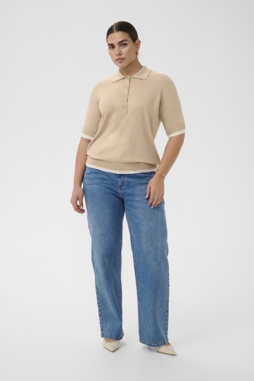 Kaffe Curve Lizzy Contrast Knitted Polo Feather Grey Melange - Polokošile - 