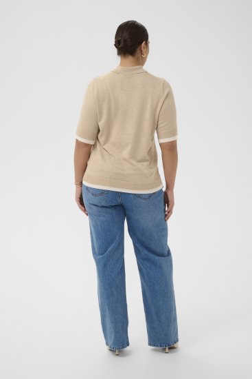Kaffe Curve Lizzy Contrast Knitted Polo Feather Grey Melange - Polokošile - 