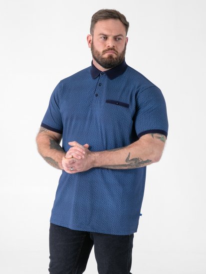 D555 Murray Printed Jacquard Collar & Cuff Short Sleeve Polo Blue - Polokošile - Polokošile 2XL-8XL - Trička s límečkem 2XL-8XL
