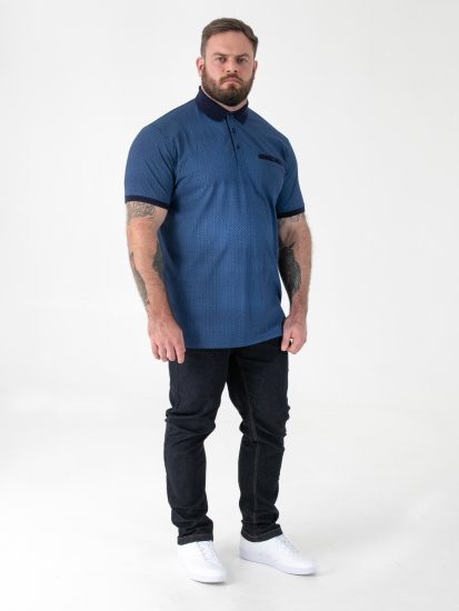 D555 Murray Printed Jacquard Collar & Cuff Short Sleeve Polo Blue - Polokošile - Polokošile 2XL-8XL - Trička s límečkem 2XL-8XL