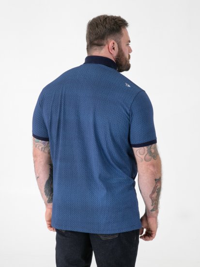 D555 Murray Printed Jacquard Collar & Cuff Short Sleeve Polo Blue - Polokošile - Polokošile 2XL-8XL - Trička s límečkem 2XL-8XL