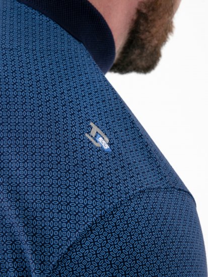 D555 Murray Printed Jacquard Collar & Cuff Short Sleeve Polo Blue - Polokošile - Polokošile 2XL-8XL - Trička s límečkem 2XL-8XL