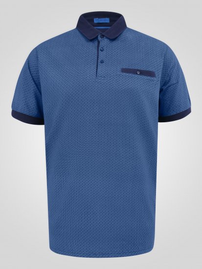 D555 Murray Printed Jacquard Collar & Cuff Short Sleeve Polo Blue - Polokošile - Polokošile 2XL-8XL - Trička s límečkem 2XL-8XL