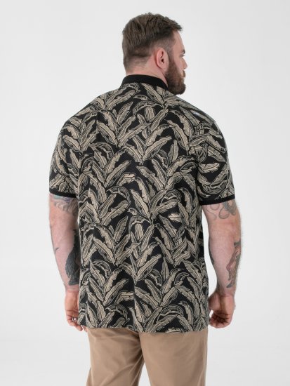 D555 Palmer Leaf Printed Jacquard Collar & Cuff Chest Pocket Polo Black - Polokošile - Polokošile 2XL-8XL - Trička s límečkem 2XL-8XL