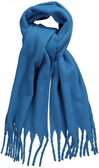 Ulla Popken Trendy Boucle Yarn Fringe Knit Scarf Teal Blue - Doplňky - 