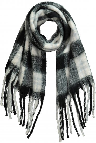 Ulla Popken Plaid Long Fringe Scarf Black - Doplňky - 