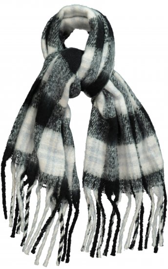 Ulla Popken Plaid Long Fringe Scarf Black - Doplňky - 