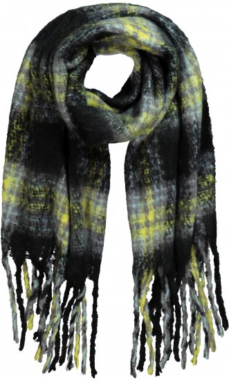 Ulla Popken Plaid Long Fringe Scarf Yellow Green - Doplňky - 