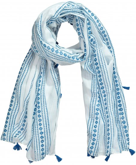 Ulla Popken Greek Stripe Tasseled Scarf Blue - Doplňky - 