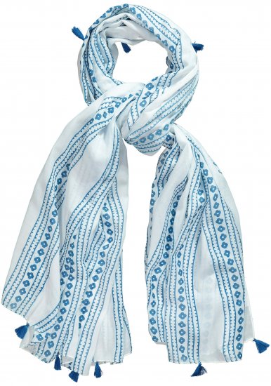Ulla Popken Greek Stripe Tasseled Scarf Blue - Doplňky - 