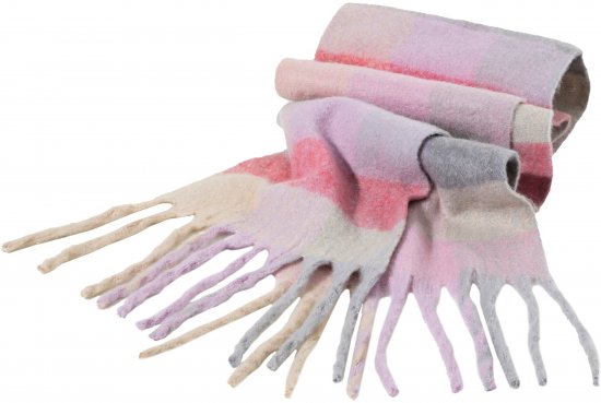 Ulla Popken Plaid Pastel Fringed Scarf Pink - Doplňky - 