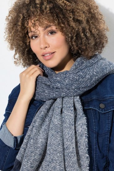 Ulla Popken Fringed Hem Knit Scarf Deep Aqua - Doplňky - Dámské šály a šátky