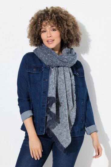 Ulla Popken Fringed Hem Knit Scarf Deep Aqua - Doplňky - Dámské šály a šátky