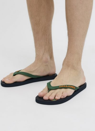 Jack & Jones Logo Palm Print Flip Flop Slippers Navy Blazer/Verdant Green - Pánská obuv 40-52 - 