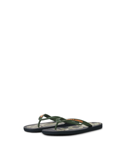 Jack & Jones Logo Palm Print Flip Flop Slippers Navy Blazer/Verdant Green - Pánská obuv 40-52 - 