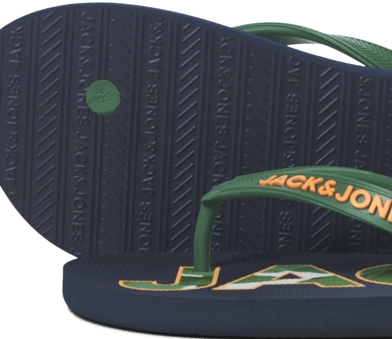 Jack & Jones Logo Palm Print Flip Flop Slippers Navy Blazer/Verdant Green - Pánská obuv 40-52 - 