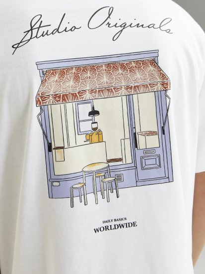 Jack & Jones Lington Back And Front Print Crew Neck T-Shirt Bright White - Trička - Trička nadměrné velikosti - 2XL-14XL