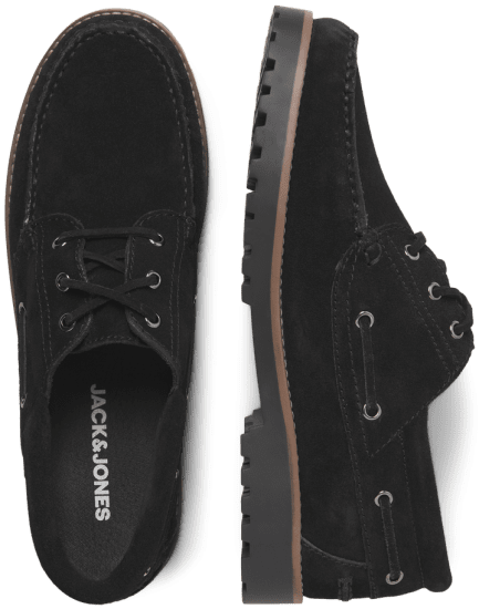 Jack & Jones Brooklyn Suede Boat Shoes Black - Pánská obuv 40-52 - 