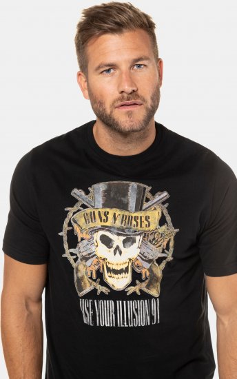 JP1880 Guns N’ Roses Skull Comfort Fit Band T-Shirt Black - Trička - Trička nadměrné velikosti - 2XL-14XL