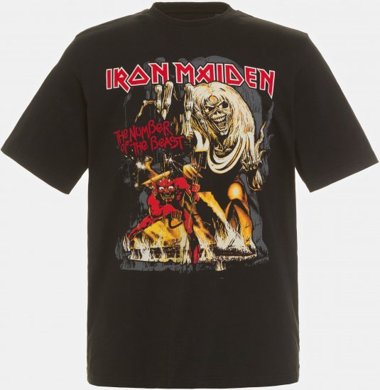JP1880 Iron Maiden - Number of the Beast Graphic Comfort Fit Band T-Shirt Black - Trička - Trička nadměrné velikosti - 2XL-14XL