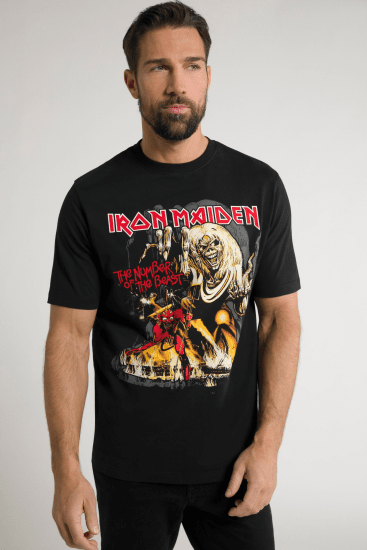 JP1880 Iron Maiden - Number of the Beast Graphic Comfort Fit Band T-Shirt Black - Trička - Trička nadměrné velikosti - 2XL-14XL