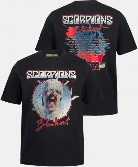 JP1880 Scorpions Blackout Graphic Comfort Fit Band T-Shirt Black - Trička - Trička nadměrné velikosti - 2XL-14XL