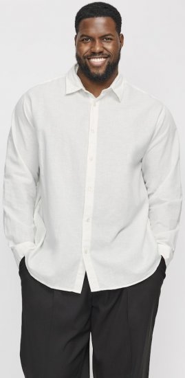 Jack & Jones Breeze Linen Blend Long Sleeve Shirt White - Košile - Košile 2XL-10XL