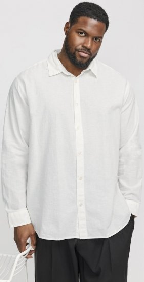 Jack & Jones Breeze Linen Blend Long Sleeve Shirt White - Košile - Košile 2XL-10XL