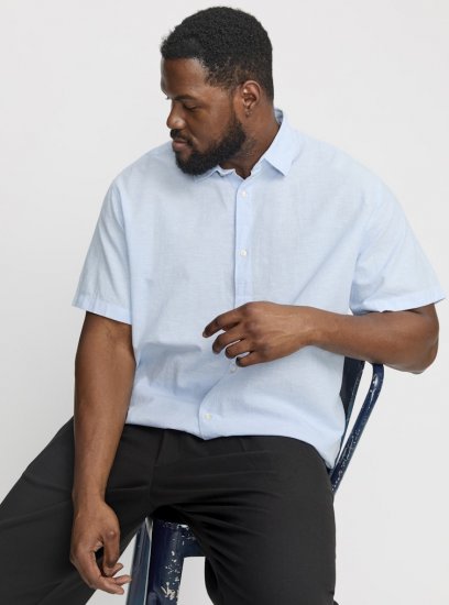 Jack & Jones Breeze Linen Blend Short Sleeve Shirt Chambray Blue - Košile - Košile 2XL-10XL