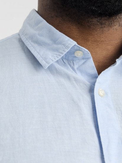 Jack & Jones Breeze Linen Blend Short Sleeve Shirt Chambray Blue - Košile - Košile 2XL-10XL