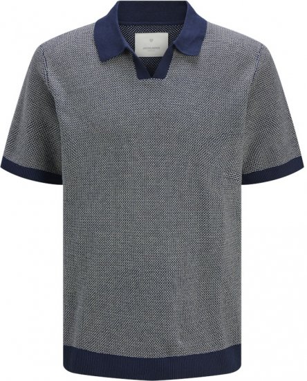 Jack & Jones Ceaston Knit Short Sleeve Sweater Grey/Blue - Mikiny & mikiny s kapucí - Mikiny & Mikiny s kapucí 2XL-12XL