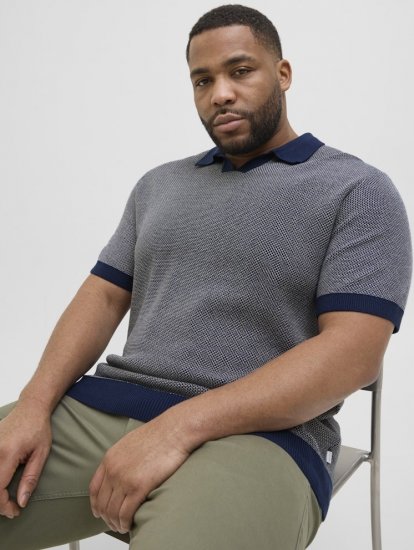 Jack & Jones Ceaston Knit Short Sleeve Sweater Grey/Blue - Mikiny & mikiny s kapucí - Mikiny & Mikiny s kapucí 2XL-12XL