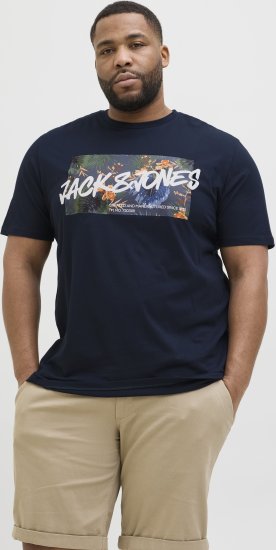Jack & Jones Hawaii Shape Crew Neck T-Shirt Navy - Trička - Trička nadměrné velikosti - 2XL-14XL