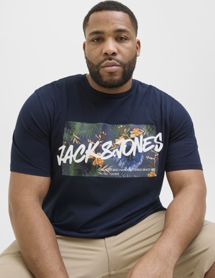 Jack & Jones Hawaii Shape Crew Neck T-Shirt Navy - Trička - Trička nadměrné velikosti - 2XL-14XL