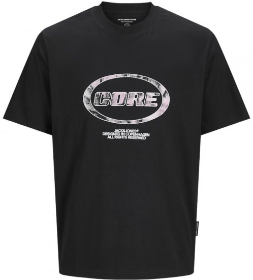 Jack & Jones Lido Core Front Print T-Shirt Black - Trička - Trička nadměrné velikosti - 2XL-14XL
