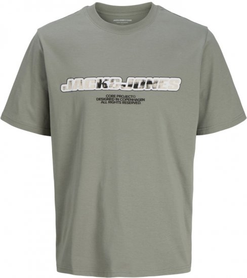 Jack & Jones Lido Core Front Print T-Shirt Shadow Grey - Trička - Trička nadměrné velikosti - 2XL-14XL