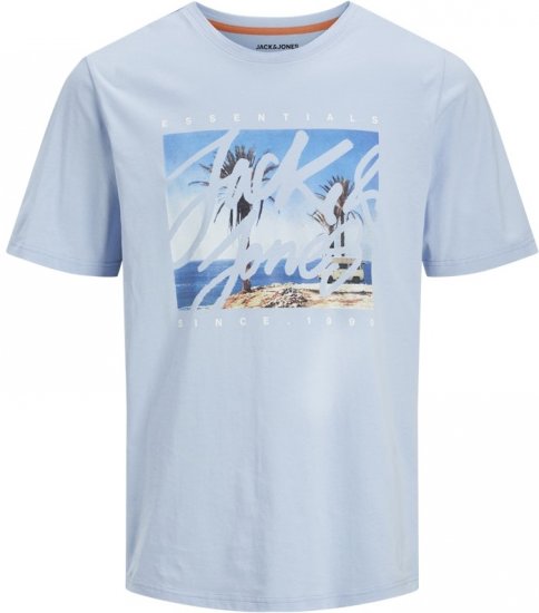 Jack & Jones Colton Photoprint Crew Neck T-Shirt Chambray Blue - Trička - Trička nadměrné velikosti - 2XL-14XL
