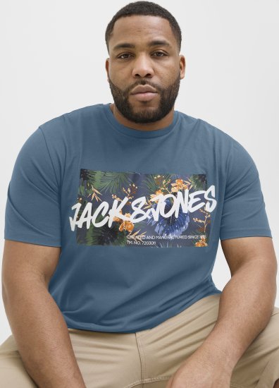 Jack & Jones Hawaii Shape Crew Neck T-Shirt Blue - Trička - Trička nadměrné velikosti - 2XL-14XL