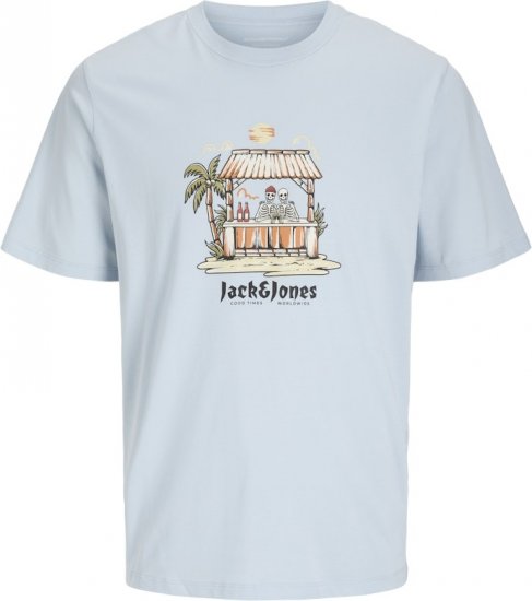 Jack & Jones Skull Coast Crew Neck T-Shirt Light Blue - Trička - Trička nadměrné velikosti - 2XL-14XL