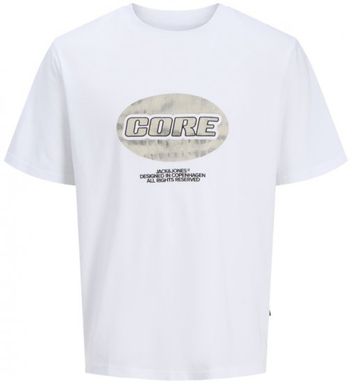 Jack & Jones Lido Core Front Print T-Shirt Bright White - Trička - Trička nadměrné velikosti - 2XL-14XL