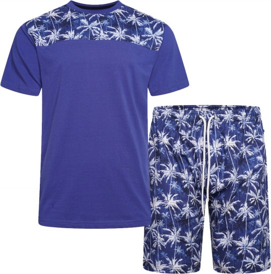 Kam Jeans 5002 Palm Tree Panel Tee And Short Set Electric Blue - Trička - Trička nadměrné velikosti - 2XL-14XL