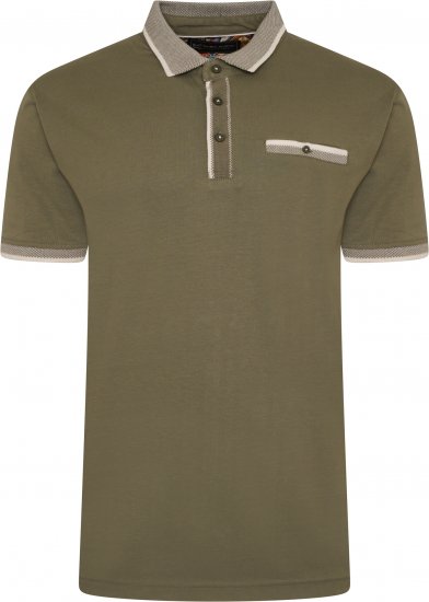 Kam Jeans Jersey Polo with Jacquard Collar/Cuffs Khaki - Polokošile - Polokošile 2XL-8XL - Trička s límečkem 2XL-8XL