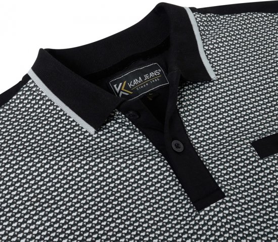 Kam Jeans 5518 Smart Mini Geo-Print Polo Black - Polokošile - Polokošile 2XL-8XL - Trička s límečkem 2XL-8XL