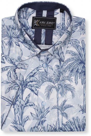 Kam Jeans 6063 Summer Print Short Sleeve Shirt Blue - Košile - Košile 2XL-10XL