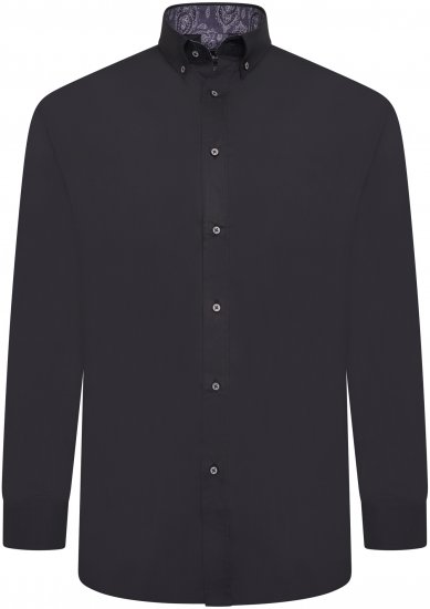 Kam Jeans P023B Premium Stretch Long Sleeve Shirt Button Down Black - Košile - Košile 2XL-10XL