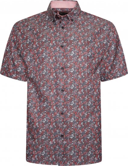 Kam Jeans P034 Premium Floral Print Short Sleeve Shirt Burgundy - Košile - Košile 2XL-10XL